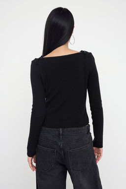Teen Siyah Premium Iplik/Ozel Iplik Fitted/Vucuda Oturan Crop/K?sa Triko Kazak TWOAW26KZ00017 - Trendyolmilla фото 4