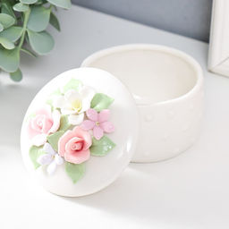 Шкатулка для украшений керамика «Цветочный сад. Горошек», белая, 8×8×8 см