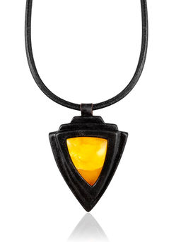 Колье из кожи Амазонка с медовым янтарём