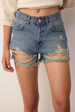 Mavi Y?rt?kl? Yuksek Bel Mini Denim Sort TWOSS23SR00278
