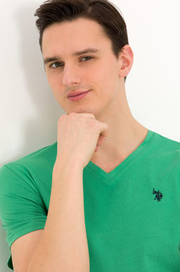 Мужская зеленая базовая футболка с круглым вырезом - U.s. polo assn фото 3