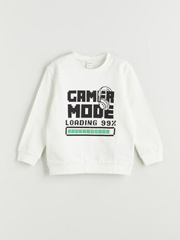 Bisiklet Yaka Bask?l? Erkek ?ocuk Sweatshirt