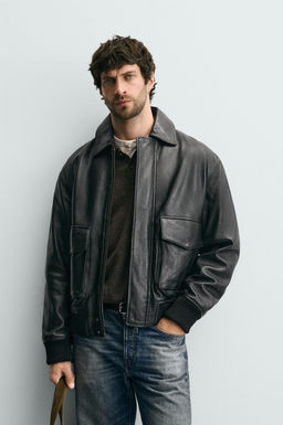 CAZADORA RELAXED FIT PIEL / Negro - Zara фото 2