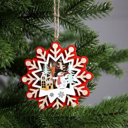 Ёлочная игрушка Снежинка со снеговиком, 10х10 см, 1 LED, от батареек, свечение тёплое белое - Luazon lighting фото 2