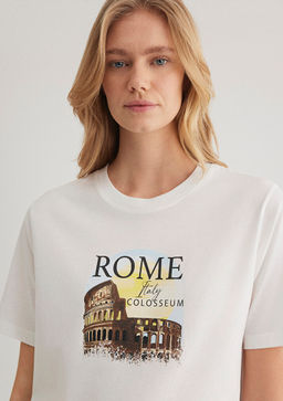 Rome Bask?l? Beyaz Tisort - Mavi фото 6