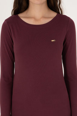 Kad_n Bordo Slim Bisiklet Yaka Basic Sweatsh_rt