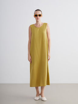 Bisiklet Yaka A Kesim Keten Kar???ml? Elbise