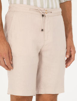 Bej Slim Fit Keten Beli Lastikli Dokuma _ort