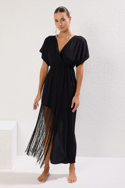 Trendyolmilla Siyah Dokuma Puskullu Plaj Elbisesi TBESS25EL00059