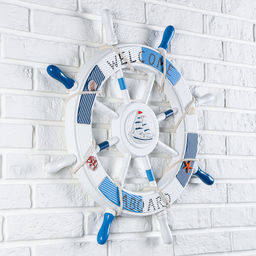 Декор настенный, панно «Штурвал. Welcome aboard с корабликом», 62×62×3.5 см