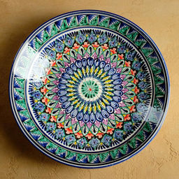 Ляган узбекский Риштанская Керамика «Узоры», d=33 см, глубокий, синий