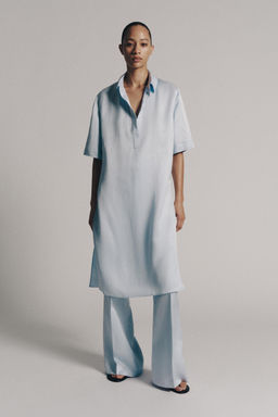 CAMISA T?NICA CON LINO ZW COLLECTION / Azul claro
