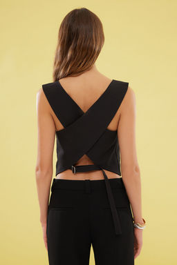 TRENDYOLMILLA Siyah Regular V Yaka Arkas? Capraz Dokuma Yelek TWOSS25YE00037  фото 5