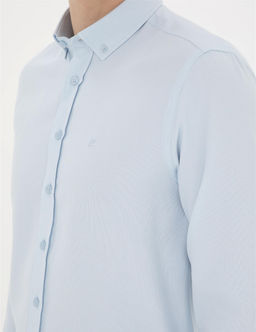 A__k Oxford Mavi Slim Fit Uzun Kollu G_mlek