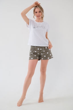 Пижама женская из футболки и шорт из кулирки Алиса горох хаки - Амадэль фото 2