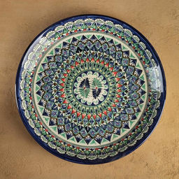 Ляган узбекский Риштанская Керамика «Узоры», d=37 см, синий