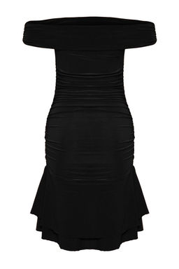 Siyah Carmen Yaka Vucuda Oturan Etegi F?rf?rl? Mini Esnek Orme Elbise TWOSS25EL00225 - Trendyolmilla фото 6