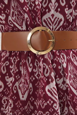 Trendyolmilla Bordo Kemerli Etnik Etegi Belden Ac?lan Maxi Dokuma Elbise TWOSS25EL00817