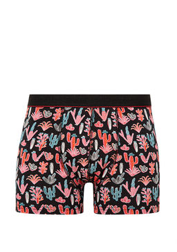 Kaktus Desenli Siyah Boxer