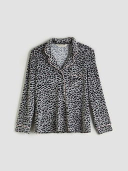 G?mlek Yaka Leopar Desenli Kad?n Pijama ?st?