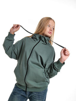 Толстовка на молнии с капюшоном 22-7653 хаки - Mini maxi фото 13