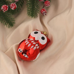 Ёлочные игрушки 2 шт. Зимнее волшебство. Сова с большими глазами пластик, 8.55 см, красный фото 2