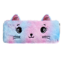 Пенал школьный меховой на молнии Calligrata «Кошечка», пушистый, с ушками, МИКС