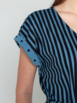 Халат женский кулирка на пуговицах "БЬЯНКА" ПОЛОСА ИНДИГО