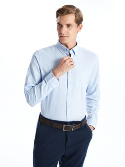 Regular Fit Uzun Kollu Keten Kar???ml? Erkek G?mlek