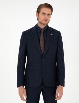 Lacivert Slim Fit Ekose Y_n Tak_m Elbise