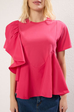 Fusya Poplin F?rf?r Detayl? Regular/Normal Kesim Orme Bluz TWOSS25BZ00008 - Trendyolmilla фото 3