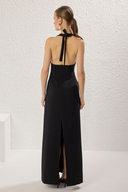 TRENDYOLMILLA Siyah V Yaka Biyeli Dokuma Uzun S?k Abiye & Mezuniyet Elbise TPRSS25AE00136  фото 6