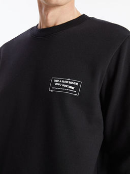 Bisiklet Yaka Uzun Kollu Bask?l? Erkek Sweatshirt