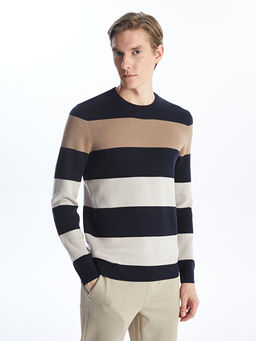 Bisiklet Yaka ?izgili Erkek Triko Kazak