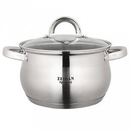 "Zeidan" "Barcelona" Кастрюля из нержавеющей стали 6,6л, д24см, h14,5см, стеклянная крышка, 5-ти слойное капсулированное дно, мерная шкала, подарочная упаковка (Китай) Подходит для всех видов плит, включая индукционную.