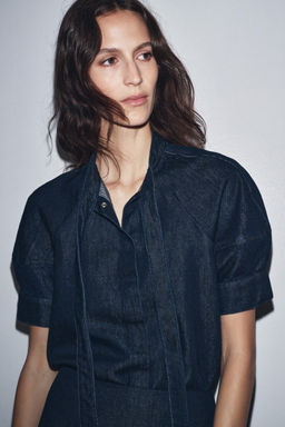 ZW COLLECTION DENIM SHIRT WITH TIES - Zara фото 2