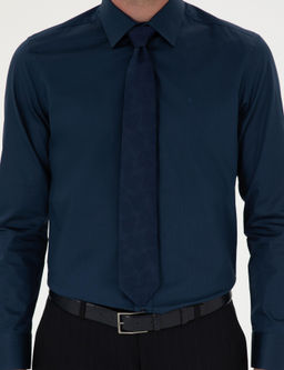 Классическая хлопковая рубашка узкого кроя темно-синего цвета - Cacharel фото 6