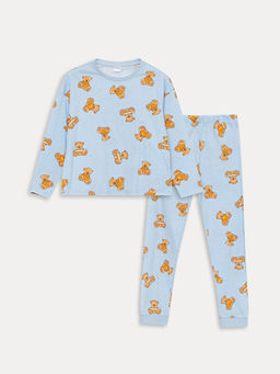 Bisiklet Yaka Bask?l? Uzun Kollu K?z ?ocuk Pijama Tak?m?
