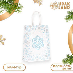 Цена за 6 шт. Пакет бумажный подарочный новогодний крафт Снежинка 15?21?8 см