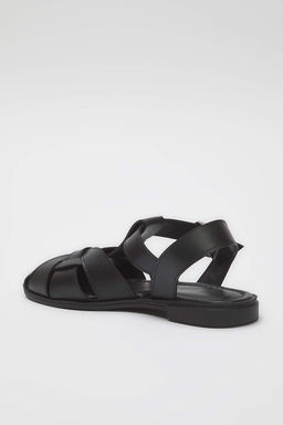 Trendyolmilla Shoes Siyah Duz Taban Yuvarlak Burun Kad?n Sandalet TAKSS25SD00060  фото 7