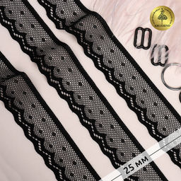 Кружево-стрейч KRUZHEVO арт.TBY.8028 шир.25мм цв.02 черный уп.5м