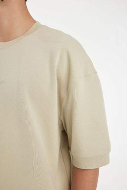 Свободная футболка с круглым вырезом и принтом из плотной ткани с короткими рукавами - Defacto фото 4