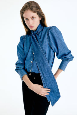 Blusa denim con fular decorativo - H&m фото 2