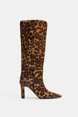 ANIMAL PRINT LEATHER AND SHEEPSKIN BOOTS - Zara фото 8