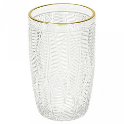 "Листья" Стакан стеклянный 380мл, д7,6см, h12,7см, рельефное, прозрачное стекло, отводка золотом (Китай)