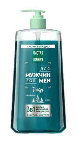 ЧИСТ.ЛИНИЯ д/волос шампунь 1000мл Для мужчин 3в1 Энергия и чистота