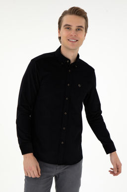 Мужская черная рубашка с длинным рукавом Неожиданная скидка в корзине