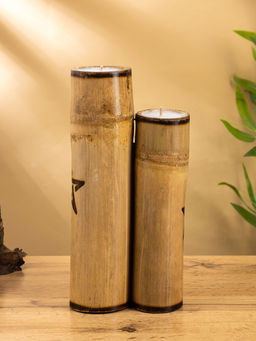 Свеча в бамбуке двойная «Звезда», 13×14×30 см, 100 мл, бежевая