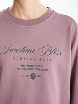 Bisiklet Yaka Bask?l? Oversize Kad?n Sweatshirt