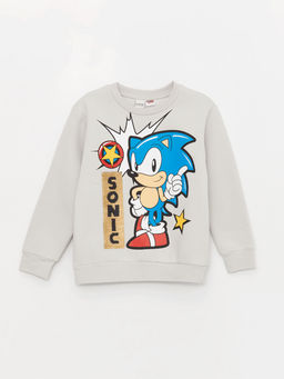 Bisiklet Yaka Sonic Bask?l? Uzun Kollu Erkek ?ocuk Sweatshirt